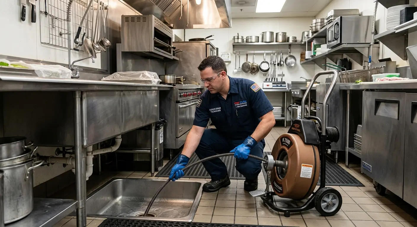 Commercial drain cleaning service in a restaurant kitchen in Fishers